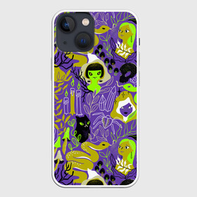 Чехол для iPhone 13 mini с принтом Шабаш в Курске,  |  | halloween | kostolom3000 | ведьма | ведьмы | грибы | змея | кот | магия | природа | фиолетовый | хэллоуин | черный кот | шабаш