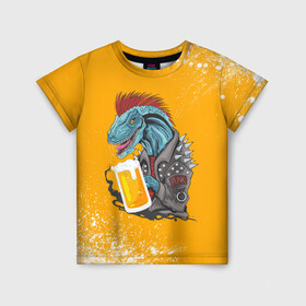 Детская футболка 3D с принтом Пивозавр - Взрыв в Курске, 100% гипоаллергенный полиэфир | прямой крой, круглый вырез горловины, длина до линии бедер, чуть спущенное плечо, ткань немного тянется | dinosaur | pivo | pivozavr | взрыв | динозавр | краска | прикол