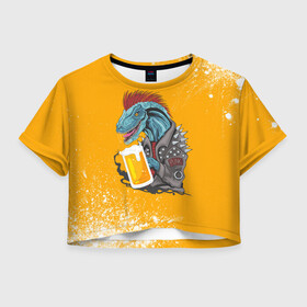 Женская футболка Crop-top 3D с принтом Пивозавр - Взрыв в Курске, 100% полиэстер | круглая горловина, длина футболки до линии талии, рукава с отворотами | dinosaur | pivo | pivozavr | взрыв | динозавр | краска | прикол