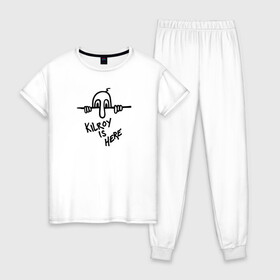 Женская пижама хлопок с принтом Kilroy is here в Курске, 100% хлопок | брюки и футболка прямого кроя, без карманов, на брюках мягкая резинка на поясе и по низу штанин | graffiti | here | kilroy | mem | us | usa | граффити | здесь | килрой | мем | сша