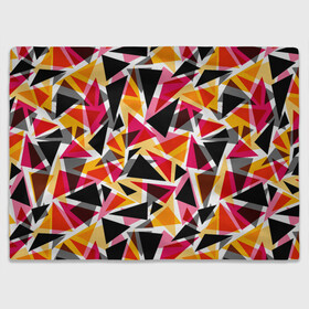 Плед 3D с принтом Разноцветные треугольники в Курске, 100% полиэстер | закругленные углы, все края обработаны. Ткань не мнется и не растягивается | абстрактный | геометрические фигуры | геометрический узор | желтый | красный | полигональный | разноцветный | треугольники | черный
