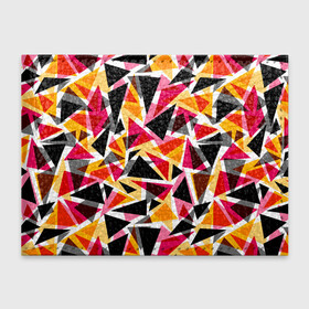 Обложка для студенческого билета с принтом Разноцветные треугольники в Курске, натуральная кожа | Размер: 11*8 см; Печать на всей внешней стороне | абстрактный | геометрические фигуры | геометрический узор | желтый | красный | полигональный | разноцветный | треугольники | черный