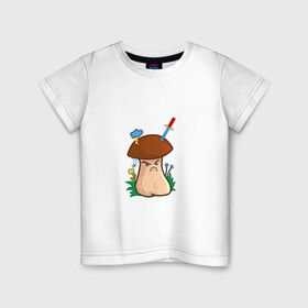 Детская футболка хлопок с принтом Недовольный в Курске, 100% хлопок | круглый вырез горловины, полуприлегающий силуэт, длина до линии бедер | evil | mushroom | гриб | злой | мультяшка | недовольный | сердитый | смайл