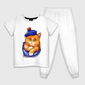 Детская пижама хлопок с принтом Рыжик в Курске, 100% хлопок |  брюки и футболка прямого кроя, без карманов, на брюках мягкая резинка на поясе и по низу штанин
 | берет | глаза | животные | звери | зеленый | котик. рыжий котик | котики | оранжевый | синий