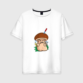 Женская футболка хлопок Oversize с принтом Дерзкий в Курске, 100% хлопок | свободный крой, круглый ворот, спущенный рукав, длина до линии бедер
 | mushroom | агрессивный | бабочка | гангстер | гриб | дерзкий | мультяшка | нож | смайл
