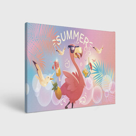 Холст прямоугольный с принтом Летний фламинго в Курске, 100% ПВХ |  | bird | summer | лето | птицы | розовый | фламинго