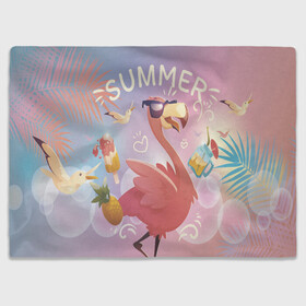 Плед 3D с принтом Летний фламинго в Курске, 100% полиэстер | закругленные углы, все края обработаны. Ткань не мнется и не растягивается | Тематика изображения на принте: bird | summer | лето | птицы | розовый | фламинго