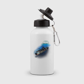 Бутылка спортивная с принтом Подводная лодка в Курске, металл | емкость — 500 мл, в комплекте две пластиковые крышки и карабин для крепления | Тематика изображения на принте: день вмф | иллюстрация | лодка | море | моряк | подводник