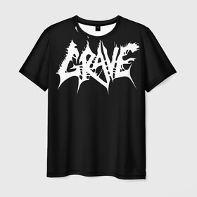 Мужская футболка 3D с принтом Grave в Курске, 100% полиэфир | прямой крой, круглый вырез горловины, длина до линии бедер | гитара | лого | метал | музыка | надписи | песня | рок | текст
