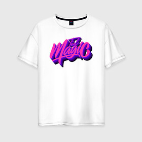 Женская футболка хлопок Oversize с принтом Feel Magic  в Курске, 100% хлопок | свободный крой, круглый ворот, спущенный рукав, длина до линии бедер
 | каллиграфия | леттеринг | логотип | неон | объём | почувствуй магию | розовый | тени | фиолетовый
