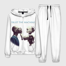 Мужской костюм 3D с принтом Доверься Машине... в Курске, 100% полиэстер | Манжеты и пояс оформлены тканевой резинкой, двухслойный капюшон со шнурком для регулировки, карманы спереди | доверие | киборг | робот | фантастика | человек