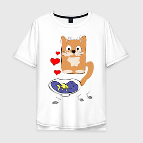 Мужская футболка хлопок Oversize с принтом Рыжий кот в Курске, 100% хлопок | свободный крой, круглый ворот, “спинка” длиннее передней части | животные | кот | мышка | рыбка | сердца
