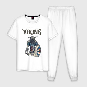 Мужская пижама хлопок с принтом Викинг | Viking | Воин (Z) в Курске, 100% хлопок | брюки и футболка прямого кроя, без карманов, на брюках мягкая резинка на поясе и по низу штанин
 | scandinavian | skull | valhala | valhalla | viking | vikings | warriros | вальхала | викинг | воин | скандинавия | скандинавская мифология | череп
