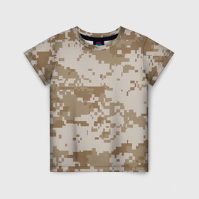 Детская футболка 3D с принтом Камуфляжный пиксель в Курске, 100% гипоаллергенный полиэфир | прямой крой, круглый вырез горловины, длина до линии бедер, чуть спущенное плечо, ткань немного тянется | иллюстрация | камуфляж | пикселька | пустынный | форма