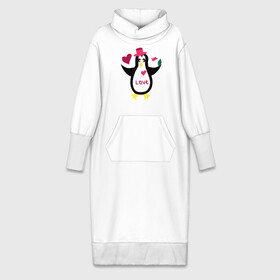 Платье удлиненное хлопок с принтом Влюбленный пингвин в Курске,  |  | животные | кавайи | любовь | надпись на английском | сердца | цветы