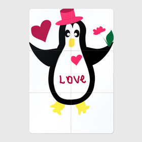 Магнитный плакат 2Х3 с принтом Влюбленный пингвин в Курске, Полимерный материал с магнитным слоем | 6 деталей размером 9*9 см | животные | кавайи | любовь | надпись на английском | сердца | цветы