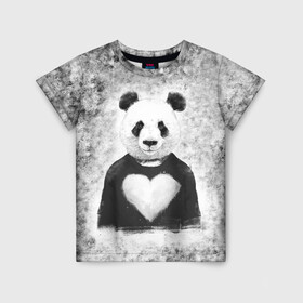 Детская футболка 3D с принтом Панда Любовь Сердце Меланж  в Курске, 100% гипоаллергенный полиэфир | прямой крой, круглый вырез горловины, длина до линии бедер, чуть спущенное плечо, ткань немного тянется | animals | beast | panda | глаза | животные | звери | краски | любовь | меланж | милые | панда | пятна | растения | сердце | серый | цветы | чб | эвкалипт