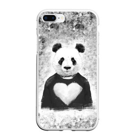 Чехол для iPhone 7Plus/8 Plus матовый с принтом Панда Любовь Сердце Меланж  в Курске, Силикон | Область печати: задняя сторона чехла, без боковых панелей | animals | beast | panda | глаза | животные | звери | краски | любовь | меланж | милые | панда | пятна | растения | сердце | серый | цветы | чб | эвкалипт