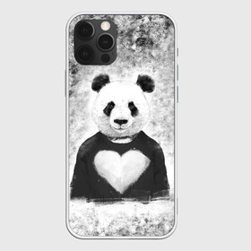 Чехол для iPhone 12 Pro с принтом Панда Любовь Сердце Меланж  в Курске, силикон | область печати: задняя сторона чехла, без боковых панелей | animals | beast | panda | глаза | животные | звери | краски | любовь | меланж | милые | панда | пятна | растения | сердце | серый | цветы | чб | эвкалипт