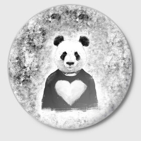 Значок с принтом Панда Любовь Сердце Меланж  в Курске,  металл | круглая форма, металлическая застежка в виде булавки | animals | beast | panda | глаза | животные | звери | краски | любовь | меланж | милые | панда | пятна | растения | сердце | серый | цветы | чб | эвкалипт