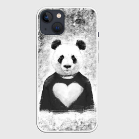 Чехол для iPhone 13 с принтом Панда Любовь Сердце Меланж в Курске,  |  | animals | beast | panda | глаза | животные | звери | краски | любовь | меланж | милые | панда | пятна | растения | сердце | серый | цветы | чб | эвкалипт