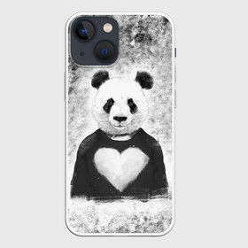 Чехол для iPhone 13 mini с принтом Панда Любовь Сердце Меланж в Курске,  |  | animals | beast | panda | глаза | животные | звери | краски | любовь | меланж | милые | панда | пятна | растения | сердце | серый | цветы | чб | эвкалипт