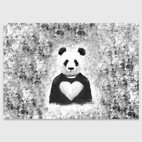 Поздравительная открытка с принтом Панда Любовь Сердце Меланж  в Курске, 100% бумага | плотность бумаги 280 г/м2, матовая, на обратной стороне линовка и место для марки
 | animals | beast | panda | глаза | животные | звери | краски | любовь | меланж | милые | панда | пятна | растения | сердце | серый | цветы | чб | эвкалипт