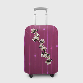 Чехол для чемодана 3D с принтом Орхидеи  в Курске, 86% полиэфир, 14% спандекс | двустороннее нанесение принта, прорези для ручек и колес | капли | орхидеи | полосы | цветочек | цветочки | цветы