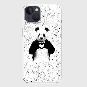 Чехол для iPhone 13 с принтом Панда Любовь Сердце Брызги в Курске,  |  | animals | beast | panda | брызги | глаза | животные | звери | краски | любовь | милые | панда | пятна | растения | сердце | серый | точки | цветы | чб | эвкалипт