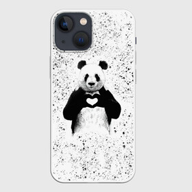 Чехол для iPhone 13 mini с принтом Панда Любовь Сердце Брызги в Курске,  |  | animals | beast | panda | брызги | глаза | животные | звери | краски | любовь | милые | панда | пятна | растения | сердце | серый | точки | цветы | чб | эвкалипт