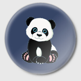 Значок с принтом Милая Панда (Sweet Panda) в Курске,  металл | круглая форма, металлическая застежка в виде булавки | animals | beast | panda | глаза | детям | животные | звери | лапки | милые | мульт | панда | растения | цветы | эвкалипт