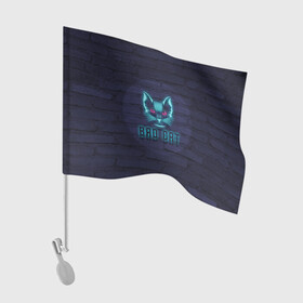 Флаг для автомобиля с принтом Bad cat в Курске, 100% полиэстер | Размер: 30*21 см | neon | neon cat | кирпич | неон | неоновый кот | стена | тренд