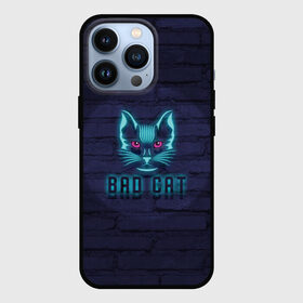 Чехол для iPhone 13 Pro с принтом Bad cat в Курске,  |  | Тематика изображения на принте: neon | neon cat | кирпич | неон | неоновый кот | стена | тренд