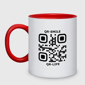 Кружка двухцветная с принтом QR-SMILE в Курске, керамика | объем — 330 мл, диаметр — 80 мм. Цветная ручка и кайма сверху, в некоторых цветах — вся внутренняя часть | life | qr | smile | жизнь | прикол | улыбка