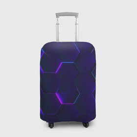 Чехол для чемодана 3D с принтом НЕОНОВАЯ БРОНЯ в Курске, 86% полиэфир, 14% спандекс | двустороннее нанесение принта, прорези для ручек и колес | абстрактный | абстракция | бронь | броня | геоиметрия | неон | текстура | узор | фиолетовая | фиолетовый