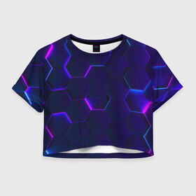 Женская футболка Crop-top 3D с принтом НЕОНОВАЯ БРОНЯ в Курске, 100% полиэстер | круглая горловина, длина футболки до линии талии, рукава с отворотами | абстрактный | абстракция | бронь | броня | геоиметрия | неон | текстура | узор | фиолетовая | фиолетовый