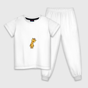 Детская пижама хлопок с принтом милый жираф со спины в Курске, 100% хлопок |  брюки и футболка прямого кроя, без карманов, на брюках мягкая резинка на поясе и по низу штанин
 | желый | жираф | зверь | пятна | рожки | со спины | цветной