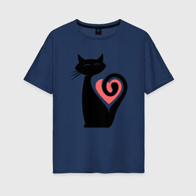 Женская футболка хлопок Oversize с принтом Heart Cat в Курске, 100% хлопок | свободный крой, круглый ворот, спущенный рукав, длина до линии бедер
 | animal | cat | cute | kitty | meow | друг | животные | киска | кися | китти | кот | котенок | котик | котэ | кошечка | кошка | мур | мяу | питомец | сердце
