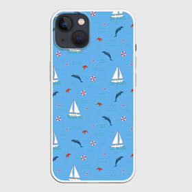 Чехол для iPhone 13 с принтом Море, дельфины, парусник в Курске,  |  | boat | dolphins | lifebuoy | marine | ocean | sea | southern | starfish | summer | vacation | waves | волны | корабль | лето | лодка | морская звезда | морской | обитатели | океан | отдых | пейзаж | плавание | пляж | синий | спасательный круг | 