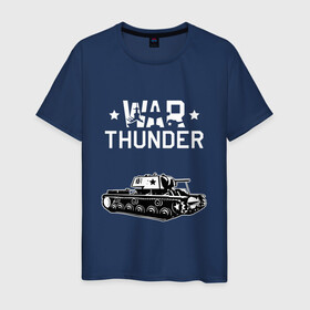 Мужская футболка хлопок с принтом WAR THUNDER / КВ - 1  в Курске, 100% хлопок | прямой крой, круглый вырез горловины, длина до линии бедер, слегка спущенное плечо. | game | war thunder | warthunder | world of tanks | wot | вар тандер | война | вот | игры | кв 1 | корабли | мир танков | онлайн игра | самолеты | ссср. | танки