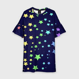 Детское платье 3D с принтом Звезды в Курске, 100% полиэстер | прямой силуэт, чуть расширенный к низу. Круглая горловина, на рукавах — воланы | звезда | звездопад | небо | ночь | разноцветный