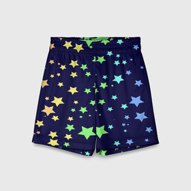 Детские спортивные шорты 3D с принтом Звезды в Курске,  100% полиэстер
 | пояс оформлен широкой мягкой резинкой, ткань тянется
 | звезда | звездопад | небо | ночь | разноцветный