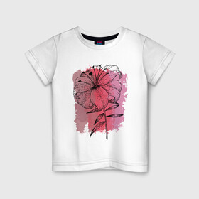 Детская футболка хлопок с принтом Восточная лилия в Курске, 100% хлопок | круглый вырез горловины, полуприлегающий силуэт, длина до линии бедер | графика | красный | лилия | природа | розовый | цветы
