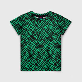 Детская футболка 3D с принтом Абстрактный зелено-черный узор в Курске, 100% гипоаллергенный полиэфир | прямой крой, круглый вырез горловины, длина до линии бедер, чуть спущенное плечо, ткань немного тянется | абстрактный | зеленый | креативный камуфляж | линии | молодежный | полосатый | черный