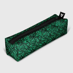 Пенал школьный 3D с принтом Абстрактный зелено-черный узор в Курске, 100% полиэстер | плотная ткань, застежка на молнии | абстрактный | зеленый | креативный камуфляж | линии | молодежный | полосатый | черный