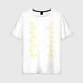 Женская футболка хлопок Oversize с принтом Золотые бутоны в Курске, 100% хлопок | свободный крой, круглый ворот, спущенный рукав, длина до линии бедер
 | вензеля | золотые бутоны | симметрия | узор | цветы