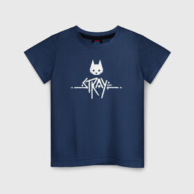 Детская футболка хлопок с принтом Stray Game 2021 Logo в Курске, 100% хлопок | круглый вырез горловины, полуприлегающий силуэт, длина до линии бедер | 2021 | cat | cyberpunk | game | stray | бродилка | бродить | бродячий | киберпанк | кот | стрей | стрэй