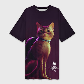 Платье-футболка 3D с принтом Stray Game 2021 в Курске,  |  | Тематика изображения на принте: 2021 | cat | cyberpunk | game | stray | бродилка | бродить | бродячий | киберпанк | кот | стрей | стрэй
