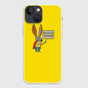 Чехол для iPhone 13 mini с принтом Ultra Bunny в Курске,  |  | obstaculos son oportunidades | rabbit | жёлтый | заяц | надпись | плащ