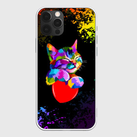 Чехол для iPhone 12 Pro Max с принтом РАДУЖНЫЙ КОТИК / RAINBOW KITTY в Курске, Силикон |  | Тематика изображения на принте: heart | kitty | like | low poly | rainbow | животные | звери | котик | лайк | радуга | радужный котик | сердечко | цветные